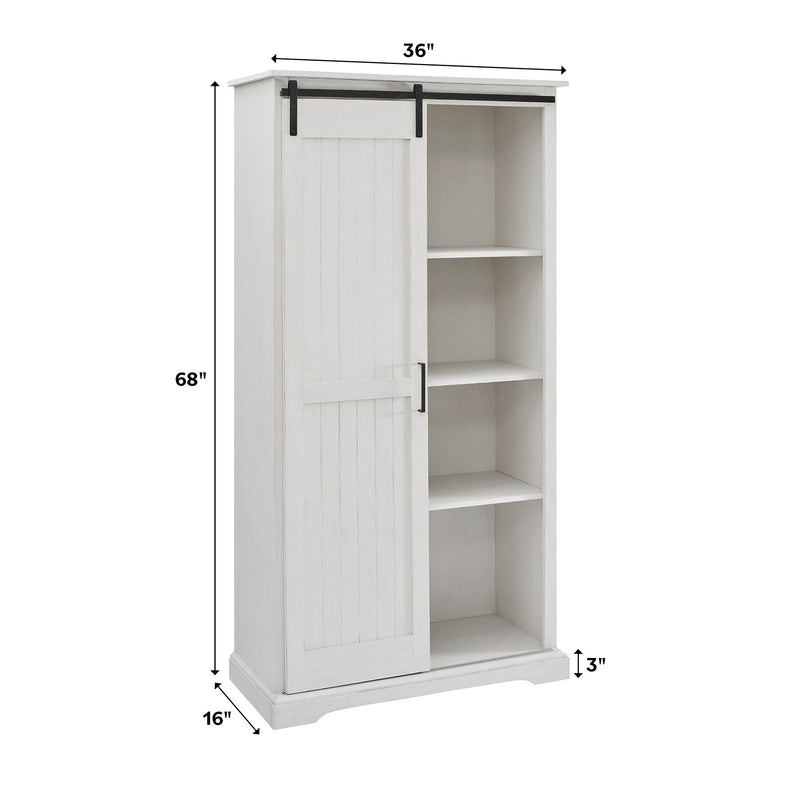Walker Edison - 68” Modern Farmhouse Sliding Door Storage Cabinet - Brushed White