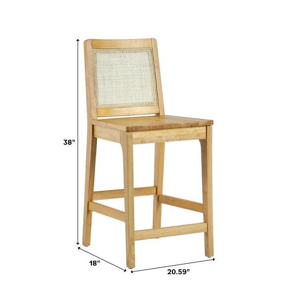 Solid Wood Counter Stool with Rattan Back Insert, Set of 2 Living Room Walker Edison 