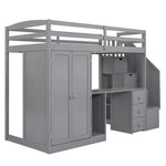 Walker Edison | Twin Size Loft Bed with Wardrobe and Staircase, Desk and Storage Thumbnail