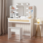 Walker Edison | Rattan Vanity Desk Set with Stool Thumbnail