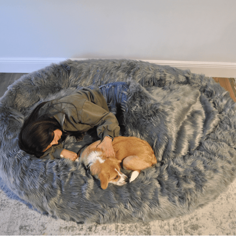 Paw - PupCloud™ Human-Size Faux Fur Memory Foam Dog Bed - Charcoal Grey Paw.com 