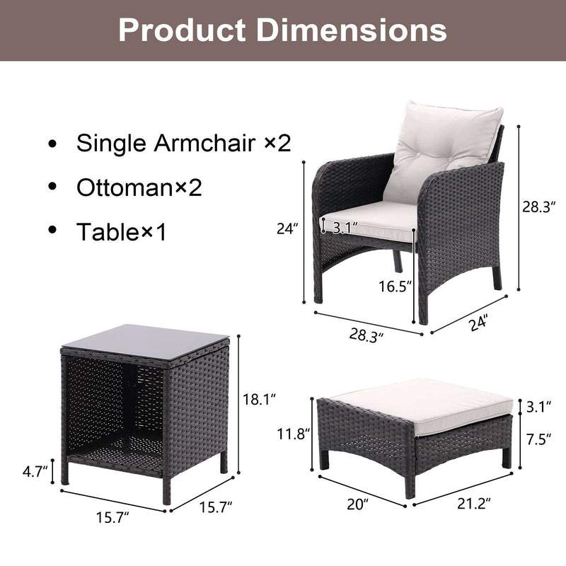 Walker Edison | All Weather Rattan 5 Piece Outdoor Patio Furniture Set