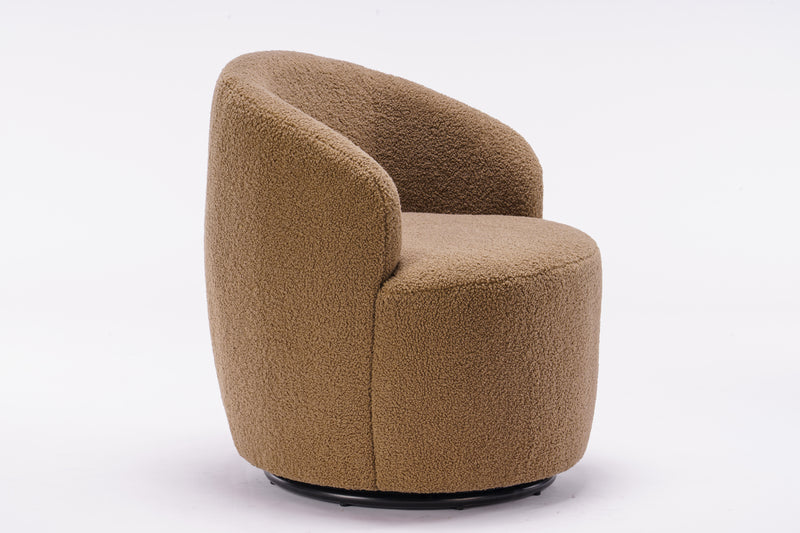 Walker Edison | Teddy Fabric Swivel Accent Armchair Barrel Chair With Black Powder Coating Metal Ring, Coffee Brown