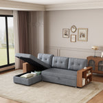 Walker Edison | Linen Pull Out Sectional Sofa with Storage Chaise Thumbnail