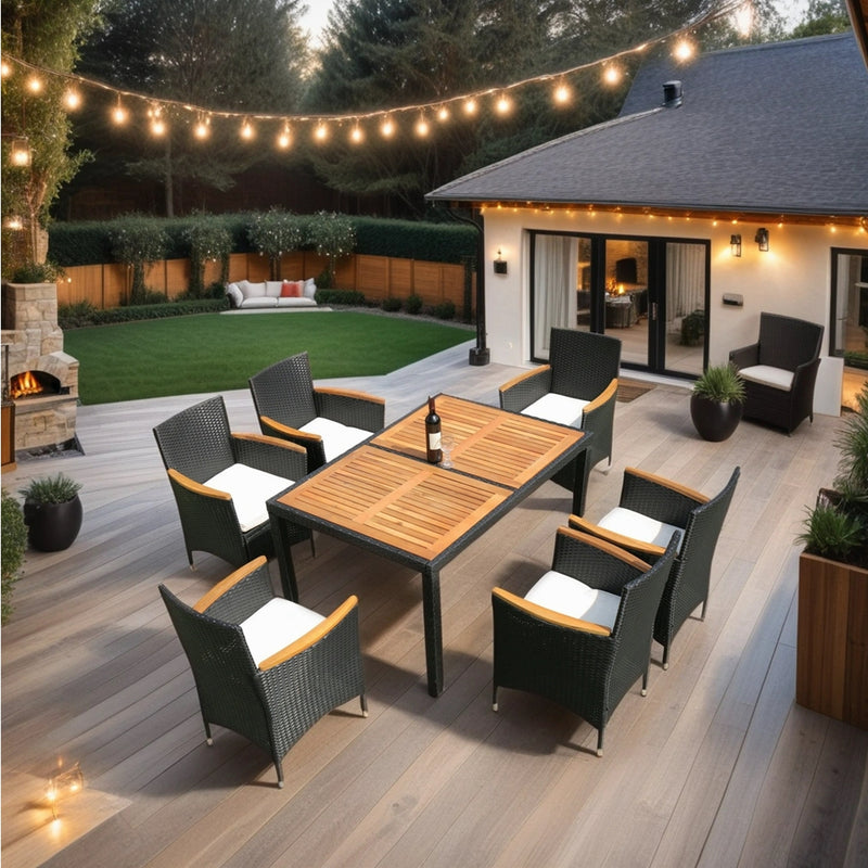 Walker Edison | 7 piece Outdoor Patio Wicker Dining Set Patio