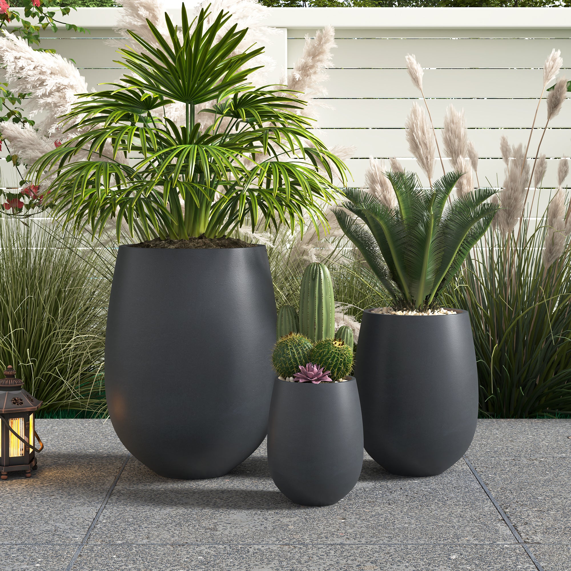 lightweight outdoor plant pots Modern Round Lightweight Outdoor Patio Planter Set of 3 Sizes