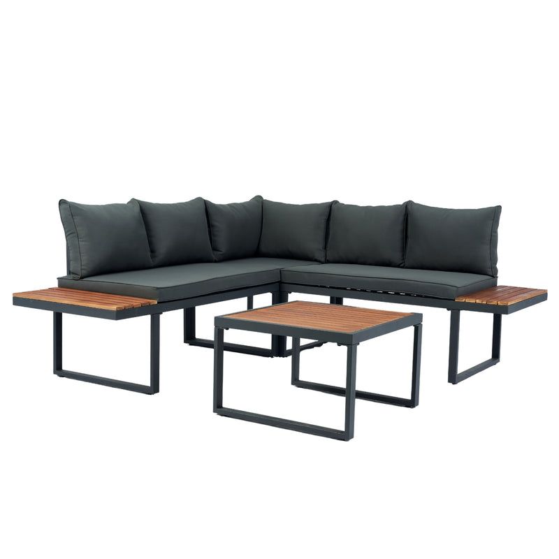 Walker Edison | Steel 4 Piece L-Shaped Patio Sectional Sofa Set