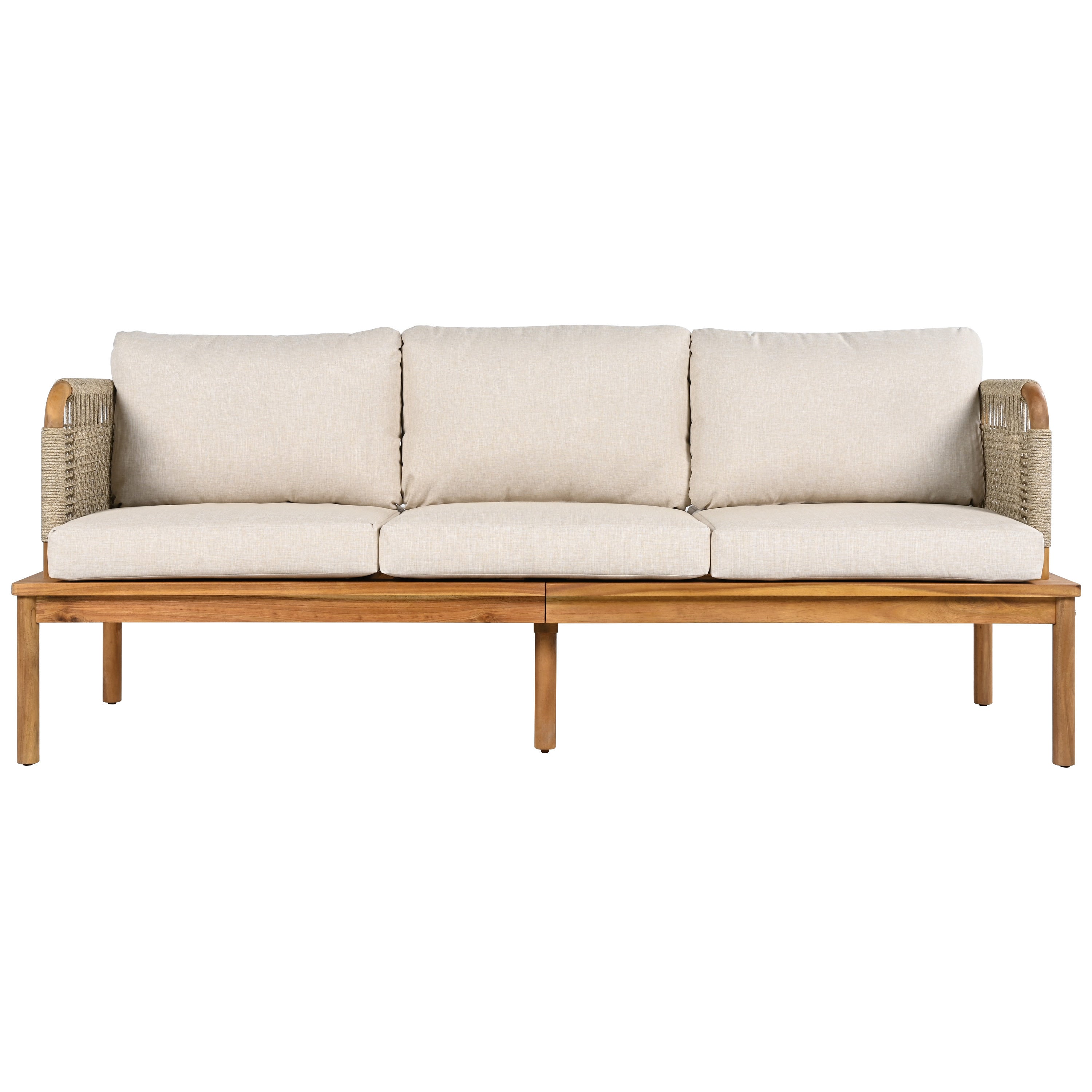 Walker Edison Acacia Wood and Rope Patio Sofa - Thumbnail 4