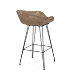 Walker Edison | Outdoor 29.25'' Wicker and Iron Barstool with Cushion (Set of 2) Thumbnail