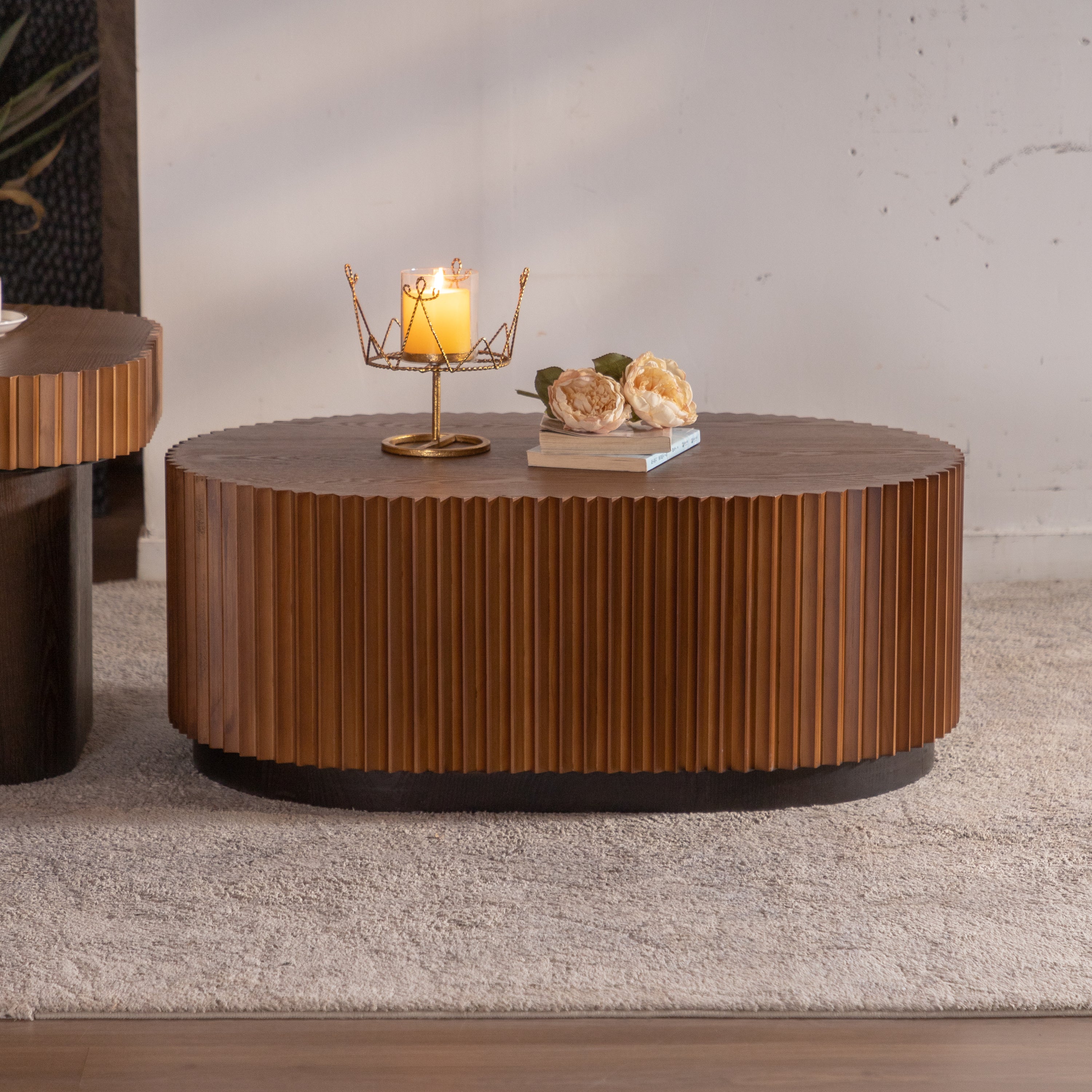 Walker Edison | Modern Fluted Round Nesting Coffee Table Set