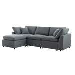 Walker Edison | Grey Cloud Pillow Top Sectional Sofa with Ottoman Thumbnail