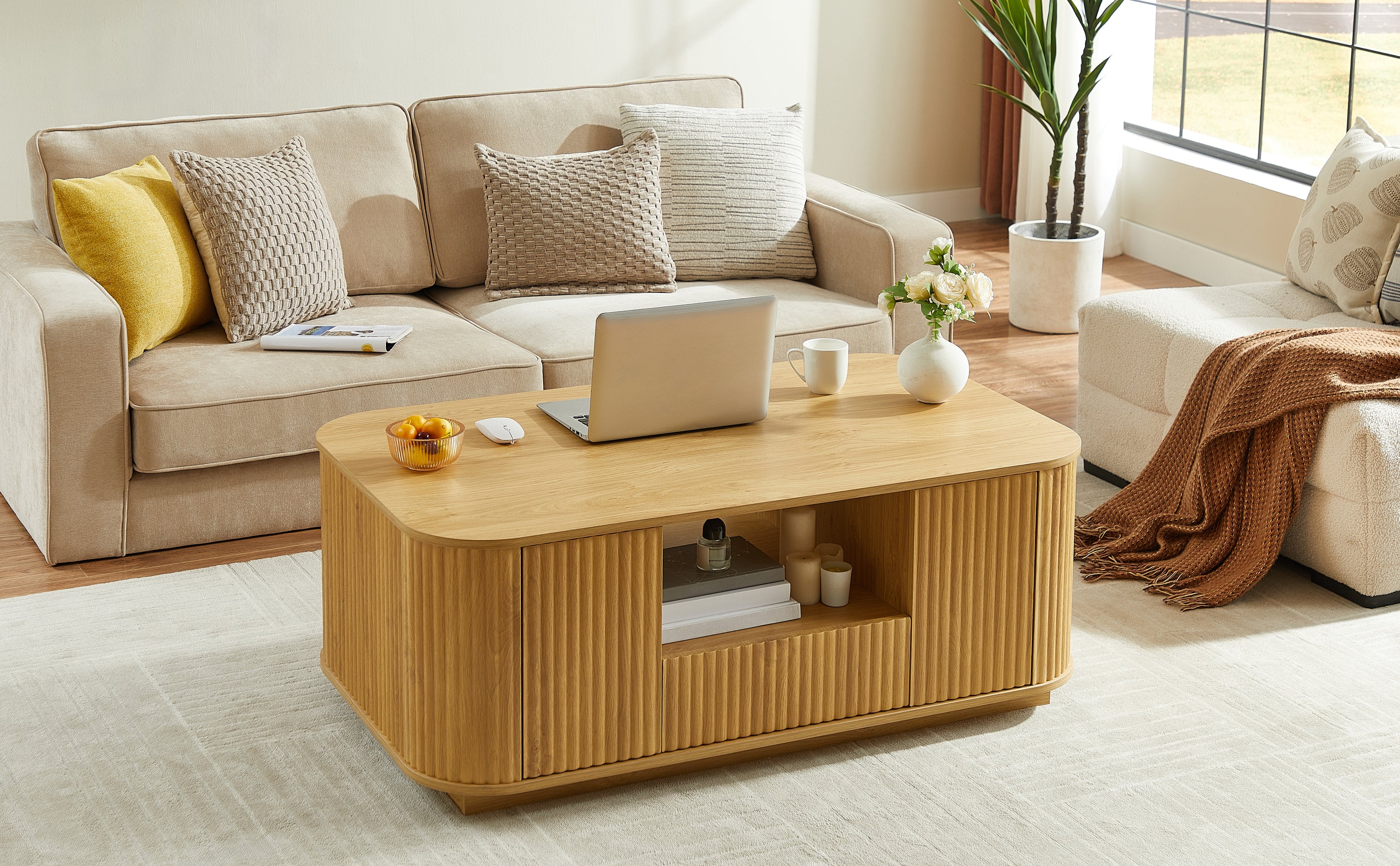 Walker Edison Reeded Curve Storage Coffee Table
