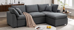 Walker Edison | Grey Cloud Pillow Top Sectional Sofa with Ottoman Thumbnail