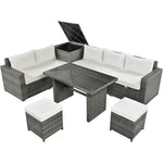 Walker Edison | Outdoor 6-Piece Wicker Storage Sofa Set Thumbnail