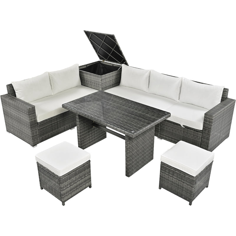 Walker Edison | Outdoor 6-Piece Wicker Storage Sofa Set