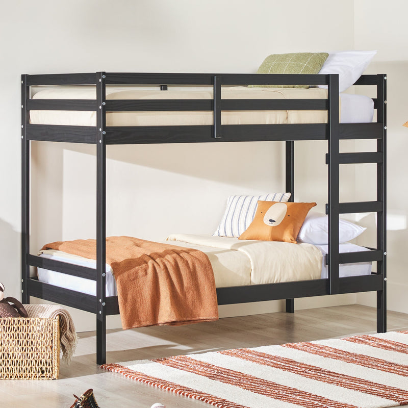 Simple Solid Wood Twin Over Twin Bunk Bed Living Room Walker Edison Solid Black 