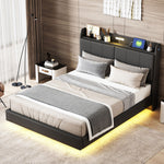 Walker Edison | Modern Upholstered Platform Queen Bed with Floating Bed Frame & Storage Headboard Thumbnail