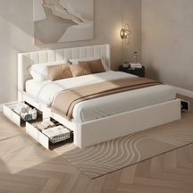 Chenille Upholstered King Bed with Sliding Storage Drawers