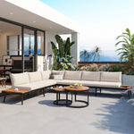 Walker Edison | 6-Piece Outdoor Sectional Sofa Set with Nesting Coffee Tables Beige Thumbnail