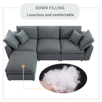 Walker Edison | Grey Cloud Pillow Top Sectional Sofa with Ottoman Thumbnail