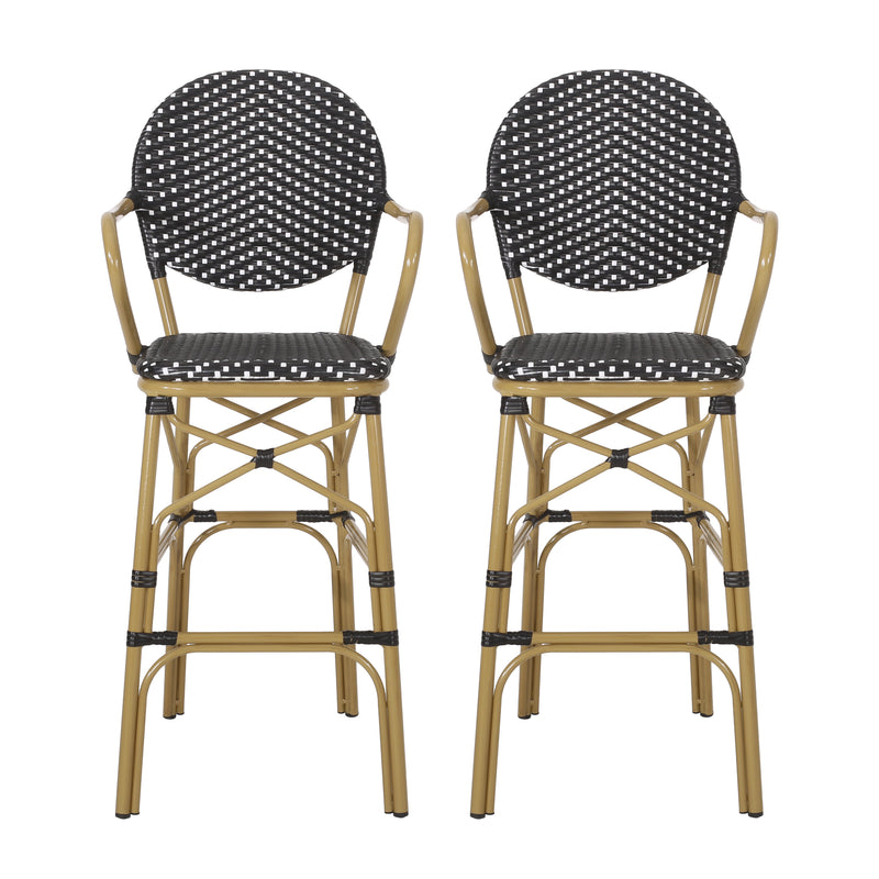 Walker Edison | Outdoor Wicker French Barstools, Set of 2