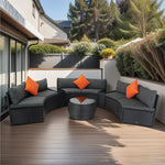 Walker Edison | Wicker Outdoor Sectional 6 Piece Patio Set with Storage and Pillows Thumbnail