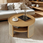 Walker Edison | Tiered Round Rattan Coffee Table with Storage Thumbnail