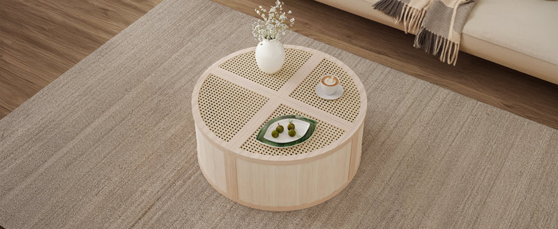 Walker Edison | Modular Round to Square Rattan Coffee Table