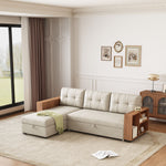 Walker Edison | Linen Pull Out Sectional Sofa with Storage Chaise Thumbnail