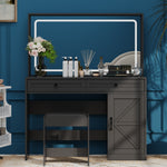 Walker Edison | Farmhouse Collection: Makeup Vanity Table with Large Mirror Thumbnail