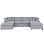 Walker Edison | Linen Modular 134" U-Shape Sectional Sofa with 2 Ottomans Thumbnail