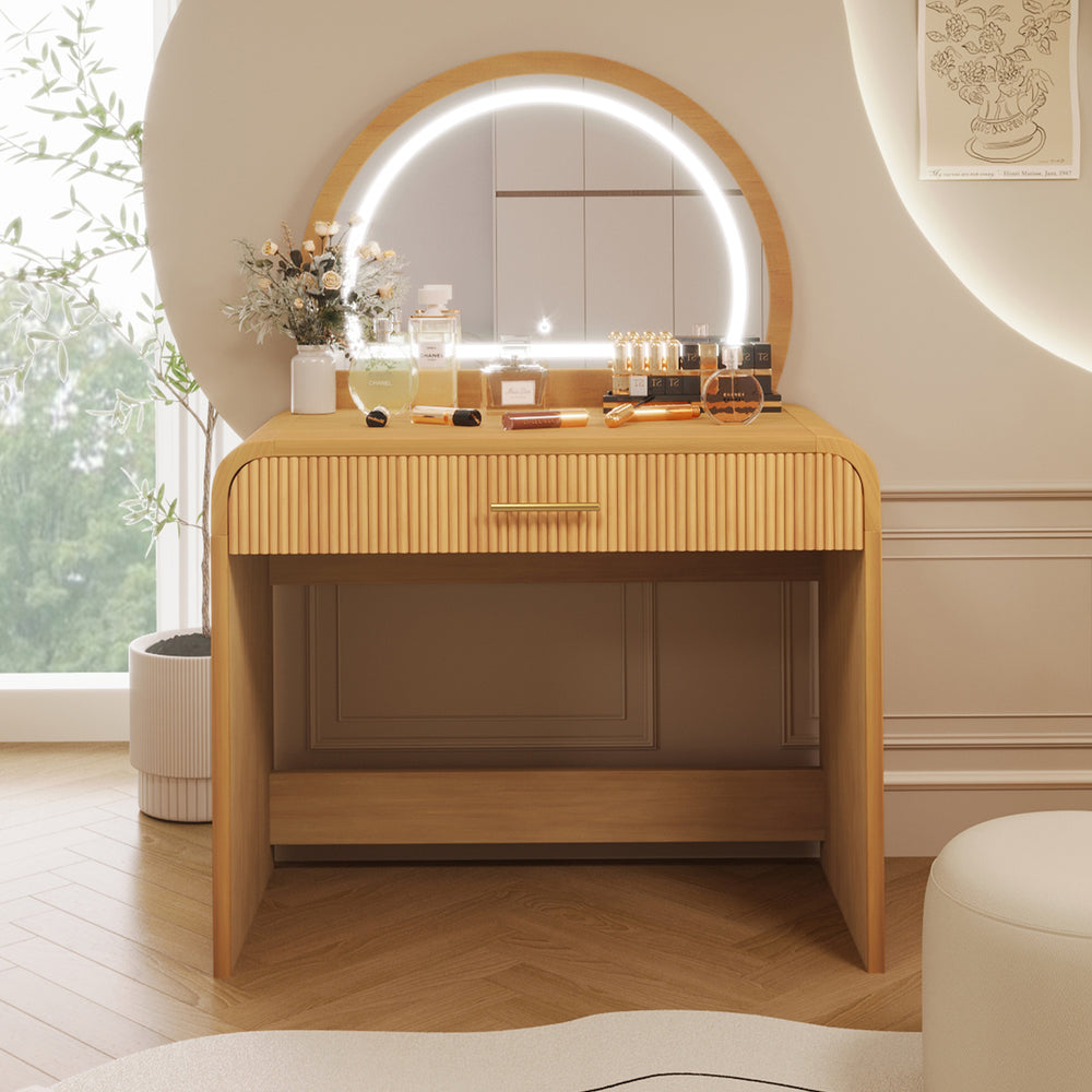 dressing table vanity FUFU&GAGA 5-Drawers White Makeup Vanity Table Wooden Dressing Desk With  Mirror and 3-Tier Storage Shelves 55.1 x 31.5 x 15.7 In. KF210106-01