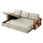 Walker Edison | Linen Pull Out Sectional Sofa with Storage Chaise Thumbnail