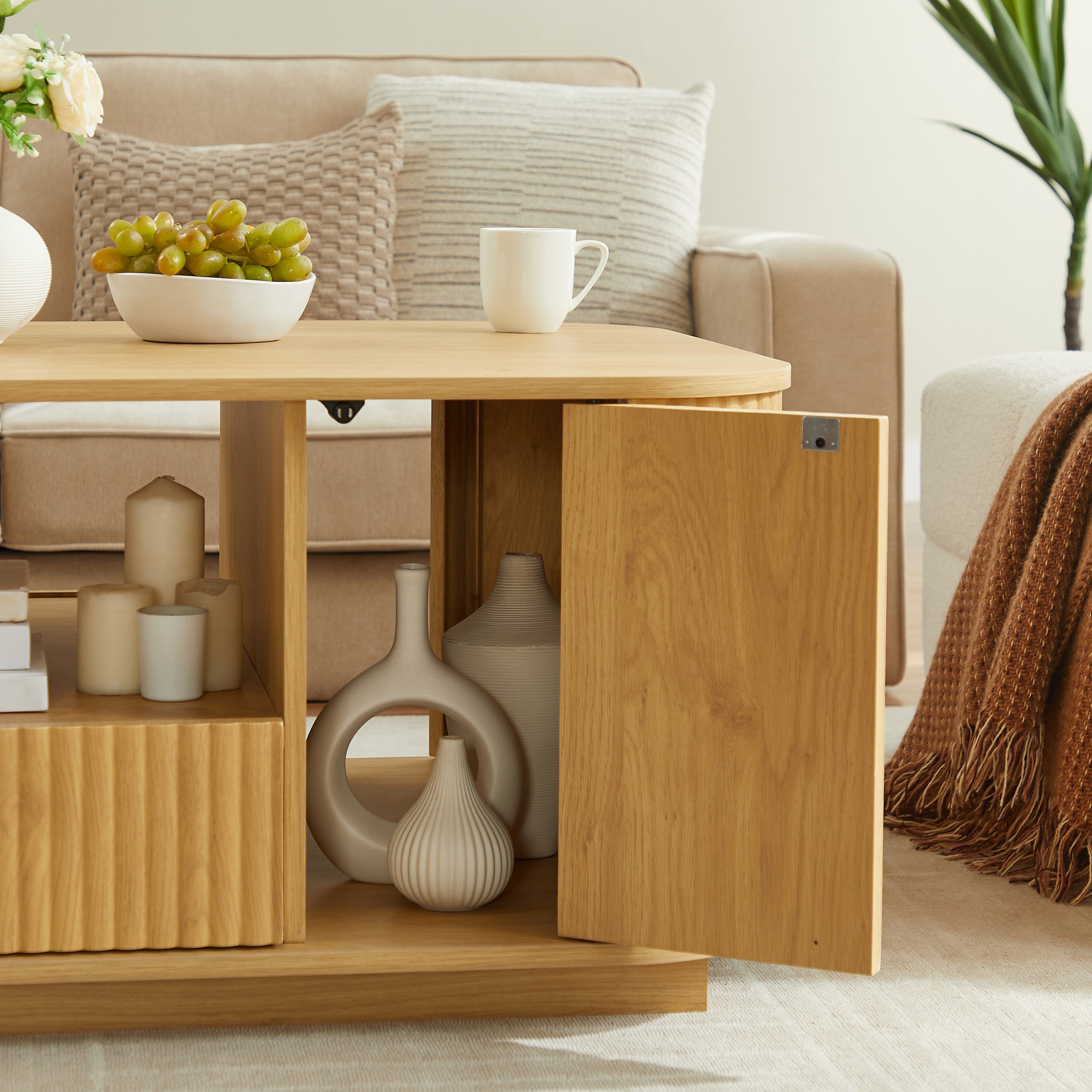 Walker Edison Reeded Curve Storage Coffee Table - Thumbnail 2