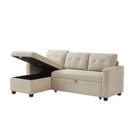 Walker Edison | Linen Pull Out Sectional Sofa with Storage Chaise Thumbnail