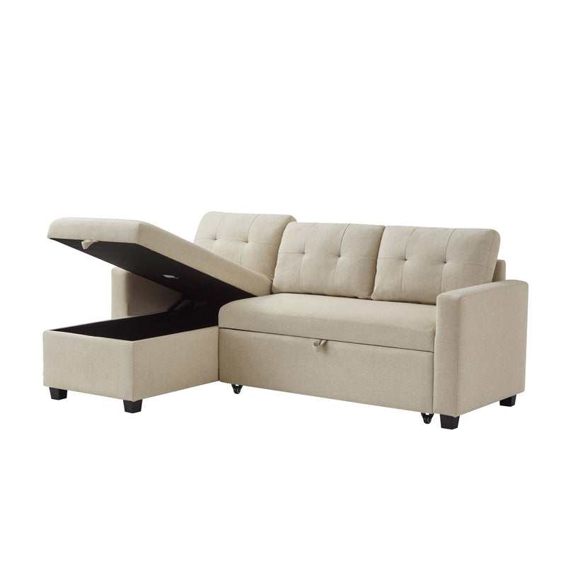 Walker Edison | Linen Pull Out Sectional Sofa with Storage Chaise