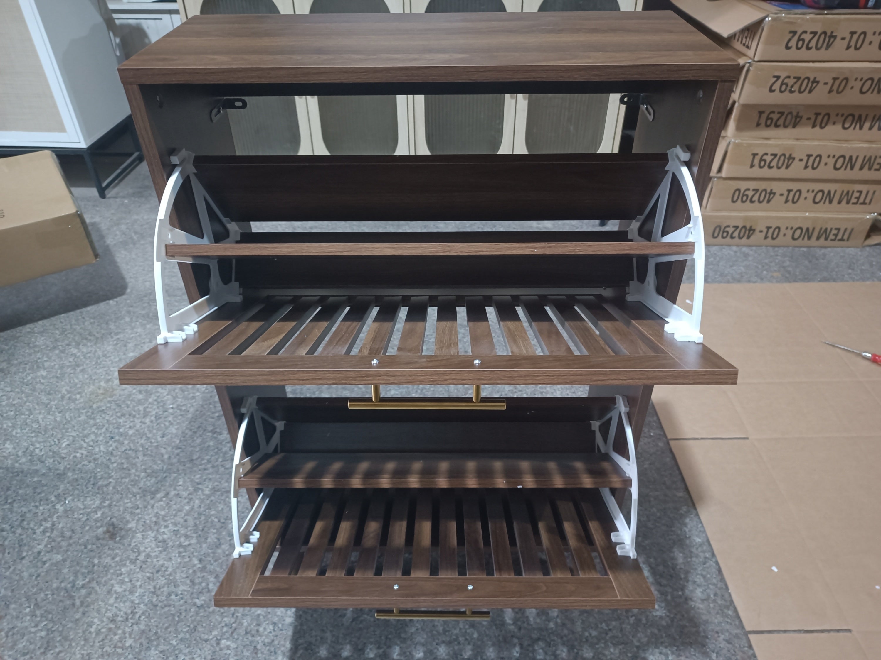 Medieval Modern Walnut Shoe Rack Entryway Cabinet | Walker Edison