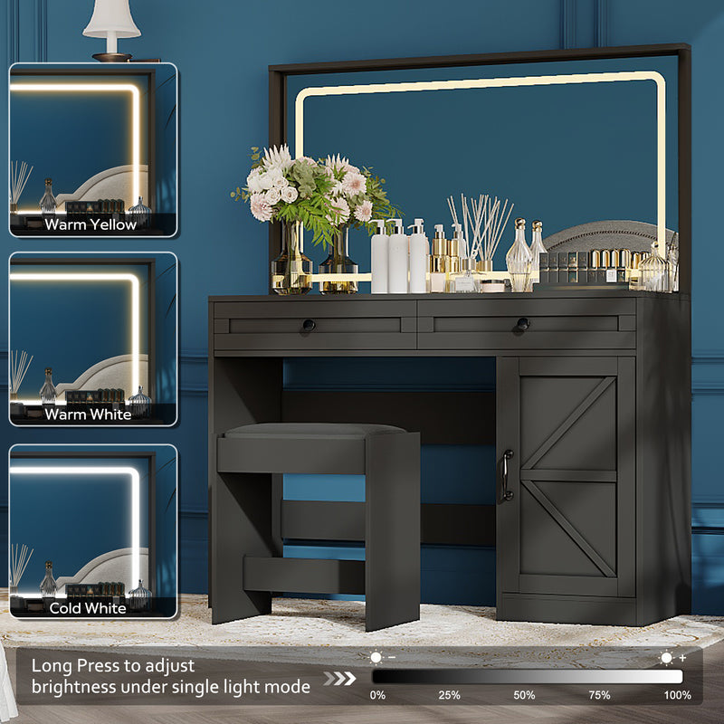 Walker Edison | Farmhouse Collection: Makeup Vanity Table with Large Mirror