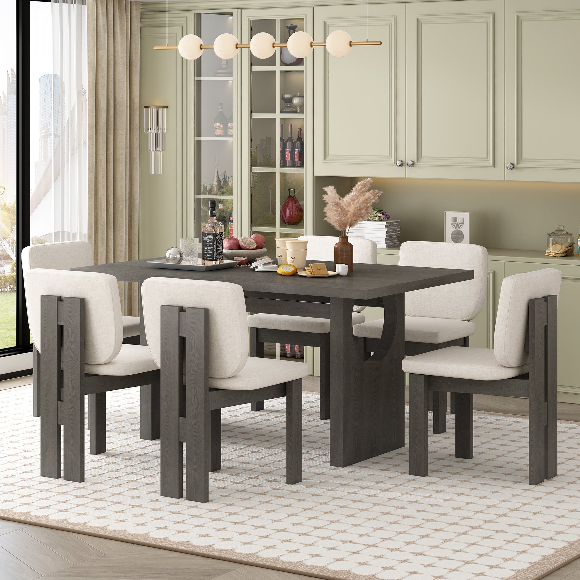 Walker Edison Wood Dining Table Set - Thumbnail 4