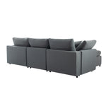 Walker Edison | Grey Cloud Pillow Top Sectional Sofa with Ottoman Thumbnail