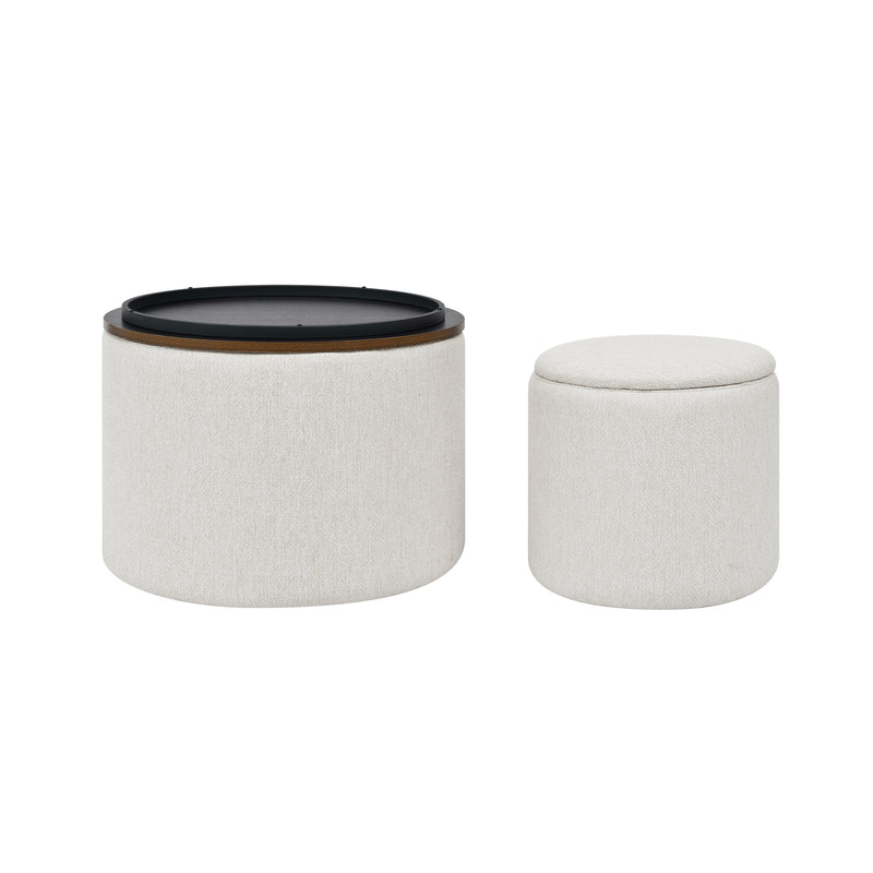 Walker Edison | Chenille 2-Piece Set Round Storage Ottomans