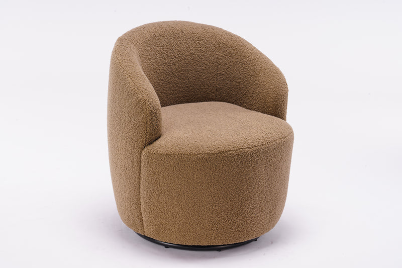 Walker Edison | Teddy Fabric Swivel Accent Armchair Barrel Chair With Black Powder Coating Metal Ring, Coffee Brown