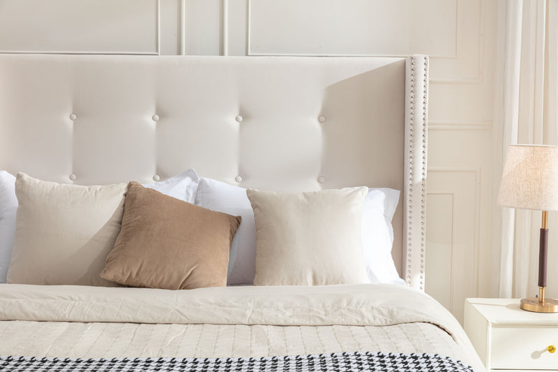 Walker Edison | Traditional Peyton Upholstered 54" High Headboard King Bed