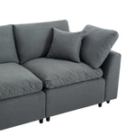 Walker Edison | Grey Cloud Pillow Top Sectional Sofa with Ottoman Thumbnail