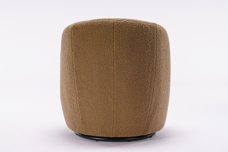 Walker Edison | Teddy Fabric Swivel Accent Armchair Barrel Chair With Black Powder Coating Metal Ring, Coffee Brown