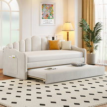 Walker Edison | Velvet Twin Size Sofa Bed with Trundle and USB Charging Ports