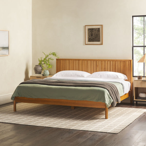 Paris Contemporary Reeded Headboard Solid Wood Bed Bedroom Walker Edison 