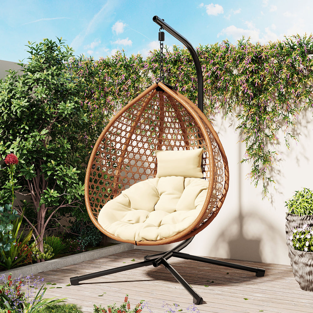 Rattan Weaving Hanging Egg Chair with Stand and Soft Removable