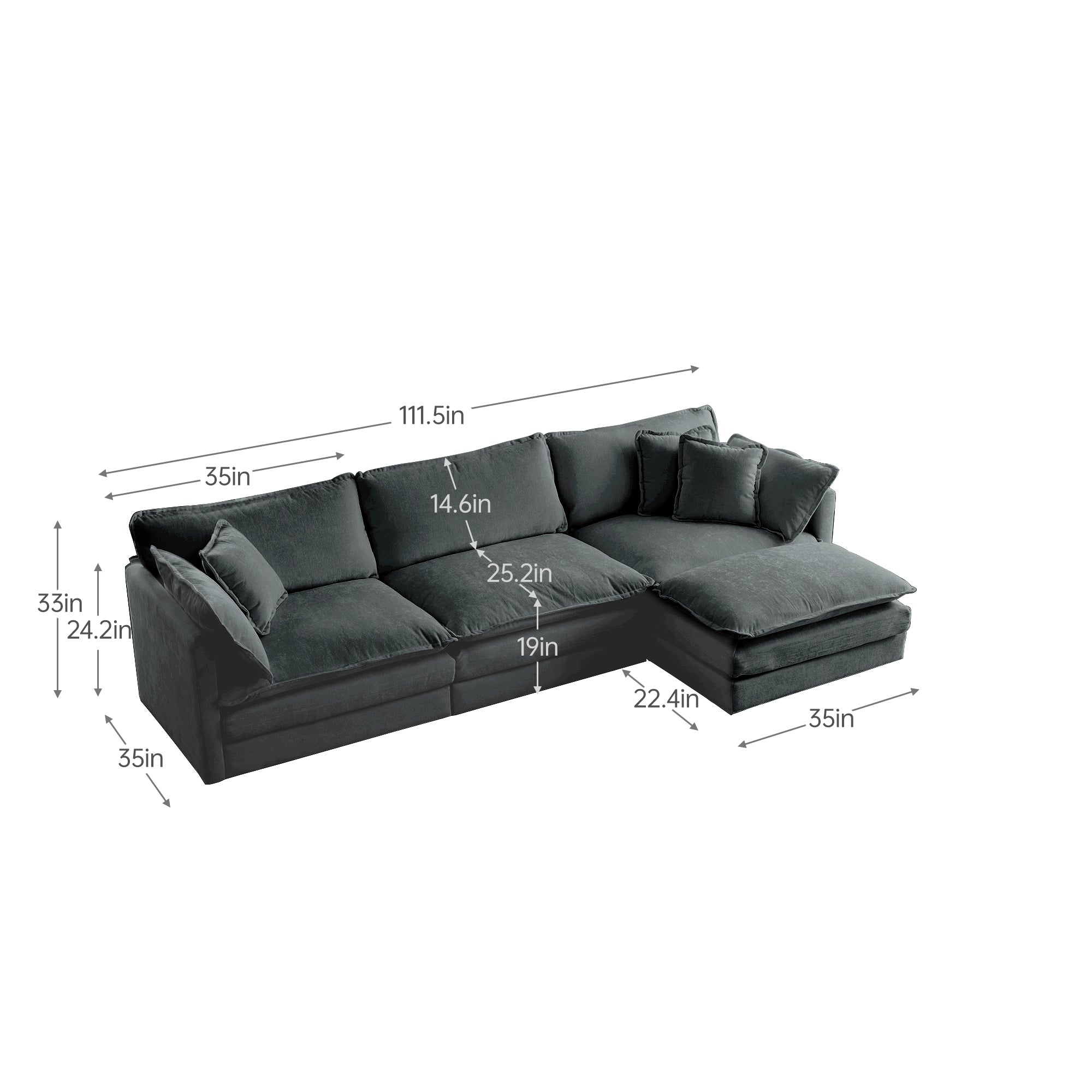Walker Edison Comfy Cloud Sectional Sofa - Thumbnail 4