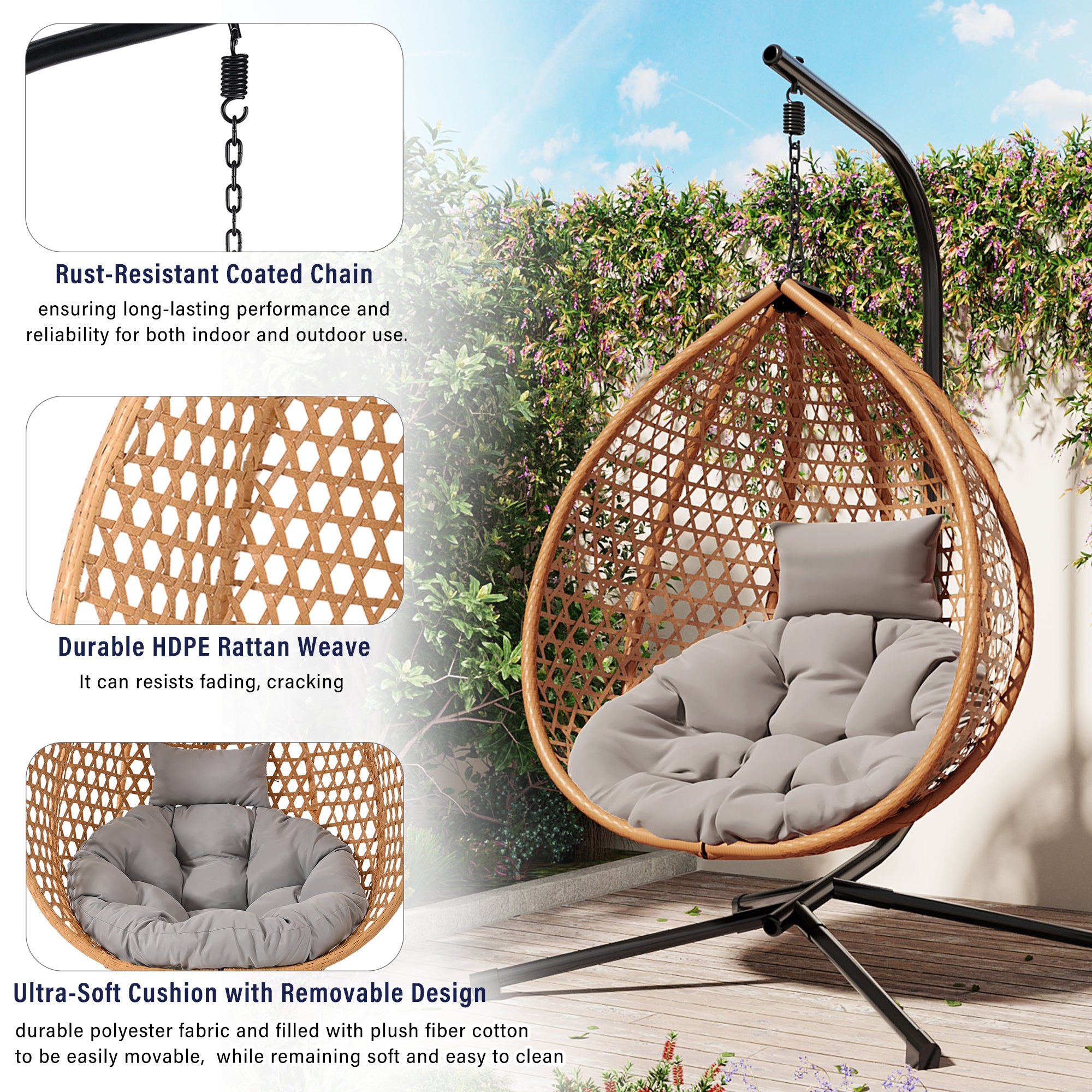Walker Edison Rattan Weaving Hanging Egg Chair